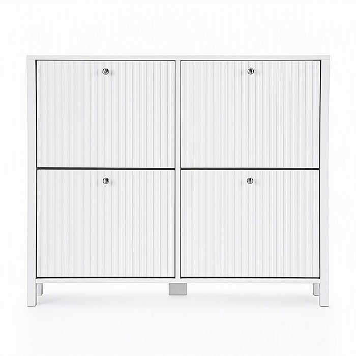 Artiss Shoe Cabinet 4 Flip Drawers Fluted Style Adjustable Shelves White