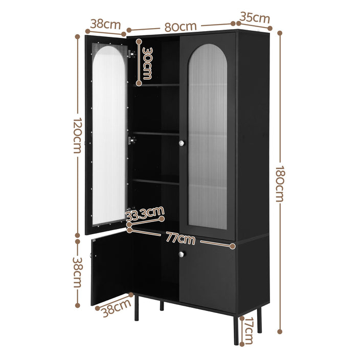 Artiss 2x Buffet Sideboard Cabinet Pantry 5-Tier Storage Cupboard Fluted Black