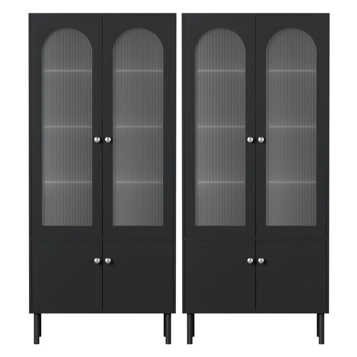 Artiss 2x Buffet Sideboard Cabinet Pantry 5-Tier Storage Cupboard Fluted Black