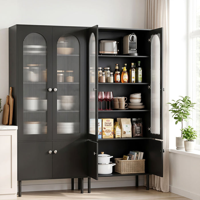 Artiss 2x Buffet Sideboard Cabinet Pantry 5-Tier Storage Cupboard Fluted Black