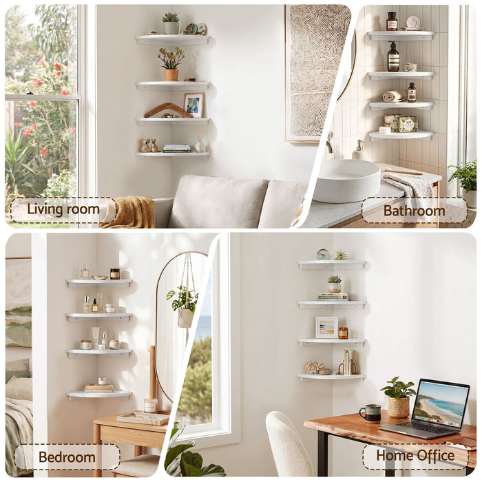 Artiss 4pc Corner Floating Wall Shelf Wall Mounted Display Rack Round Edge White