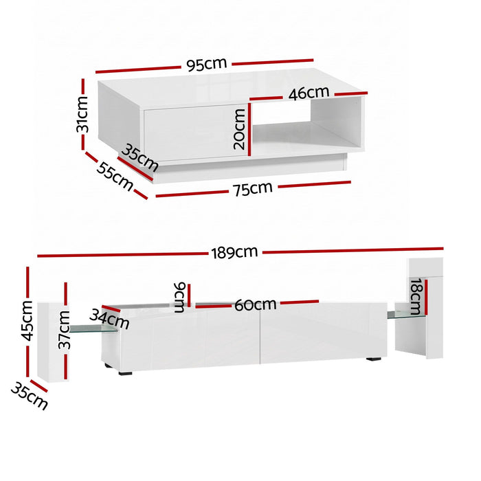Artiss LED TV Unit & Coffee Table Set Storage Cabinet White