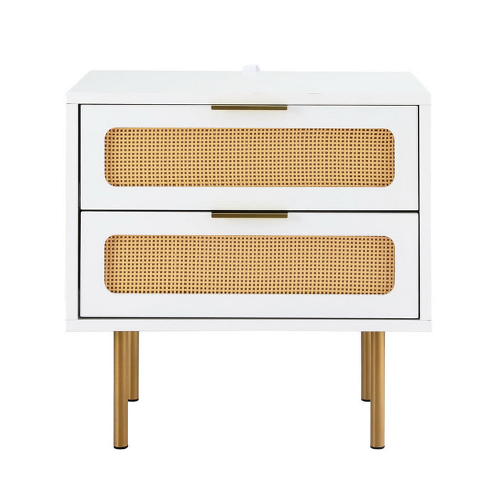 Artiss Rattan Bedside Table 2 Drawers Pine