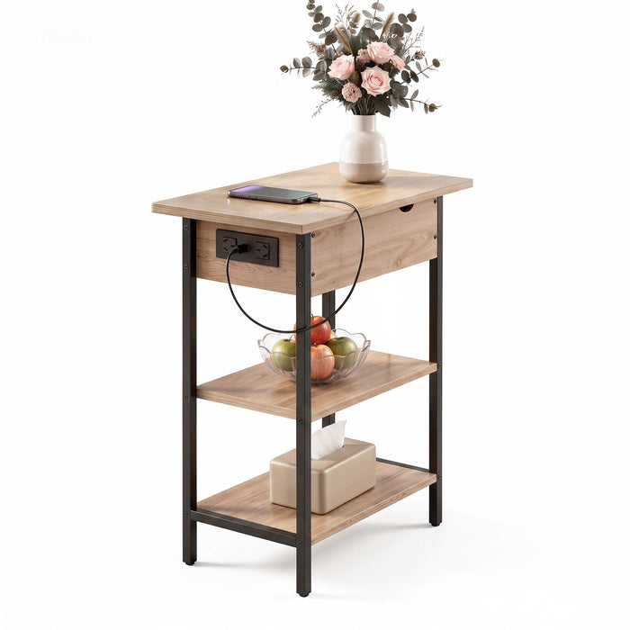 Artiss Coffee Table Side Bedside End Table Charging Station Flip-Top Storage 60cm Wood