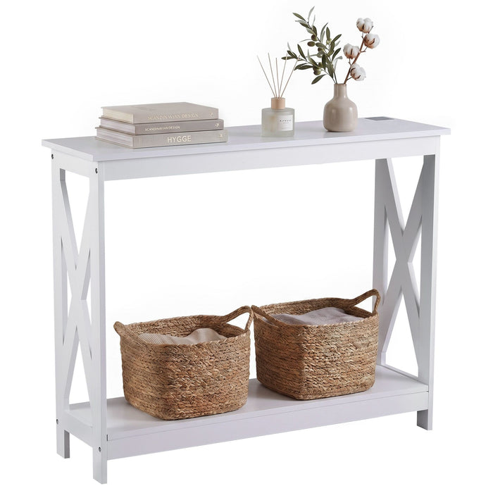 Artiss Console Table Entryway Hallway Display 2-Tier Narrow Sofa Table 100CM White