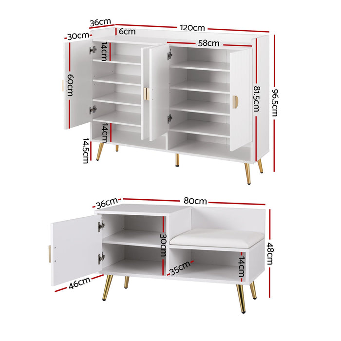 Artiss Shoe Cabinet Bench Set Adjustable Shelf Hallway Living Room White