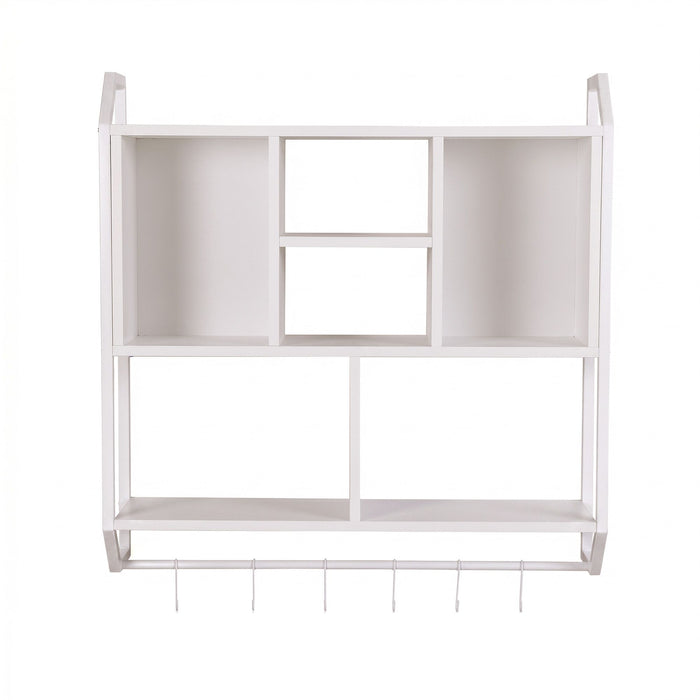 Artiss Floating Wall Shelf 6 Hooks Wall Mounted Storage Cubby Rack 73.5x74CM White