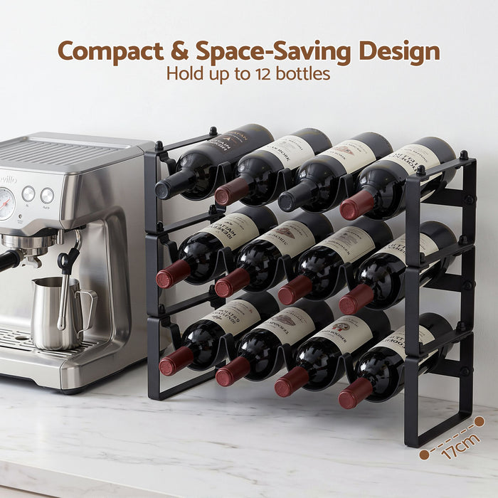 Artiss 3-Tier Wine Rack Metal Freestanding 12 Bottles Modular Countertop Wine Display Shelf Black
