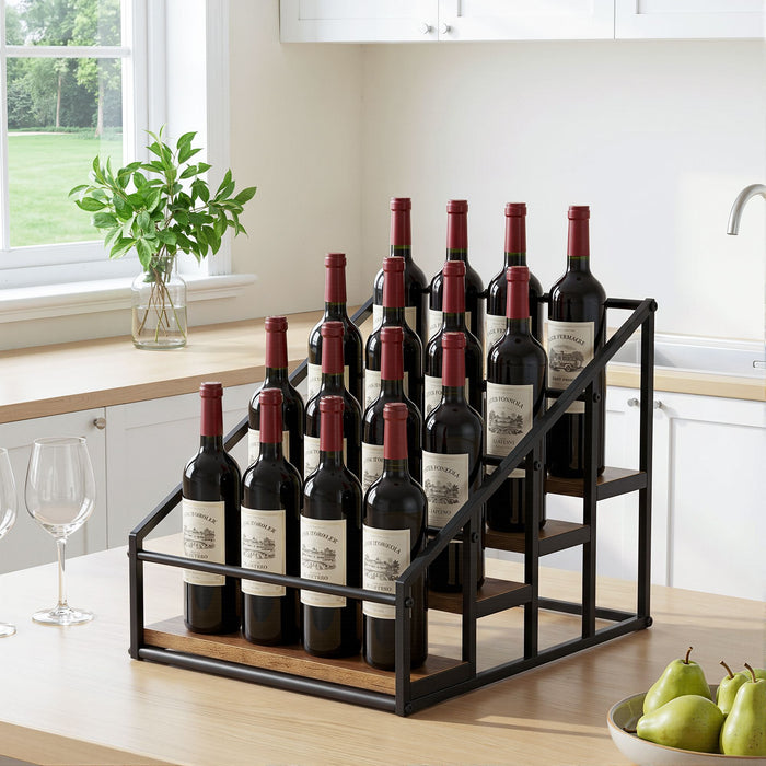 Artiss 4-Tier Wine Rack Tabletop Countertop Wine Bottle Holder 16 Bottles Freestanding Black & Wood