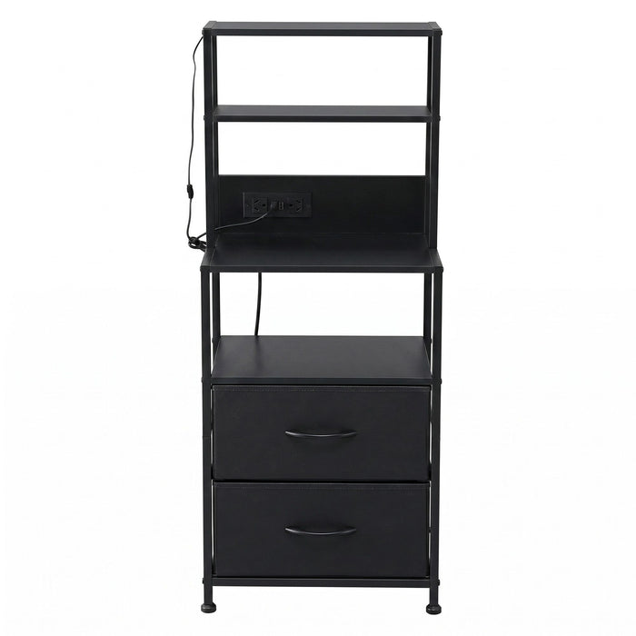 Artiss Bedside Table Tall Nightstand with Charging Station Drawers LED Black