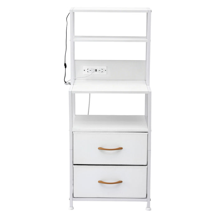 Artiss Bedside Table Tall Nightstand with Charging Station Drawers LED White