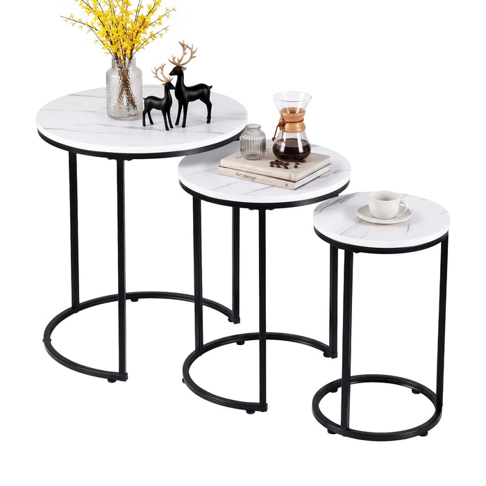 Artiss Nesting Coffee Table Set of 3 Round Stackable Side End Tables Marble Finish White