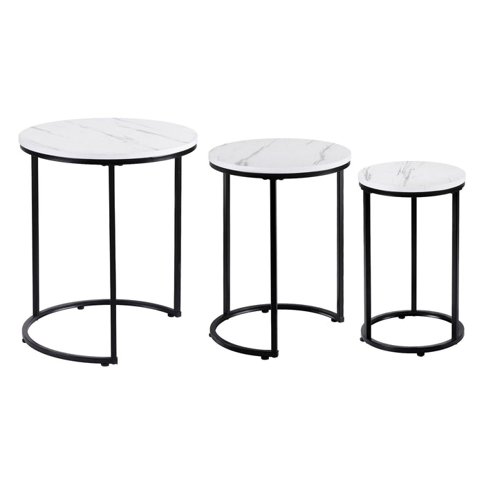 Artiss Nesting Coffee Table Set of 3 Round Stackable Side End Tables Marble Finish White