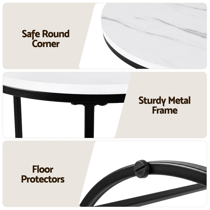 Artiss Nesting Coffee Table Set of 3 Round Stackable Side End Tables Marble Finish White