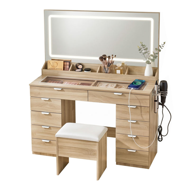 Artiss Dressing Table Makeup Vanity Desk Large LED Mirror 10 Drawers Power Outlet Hair Dryer Holder Hook Wood