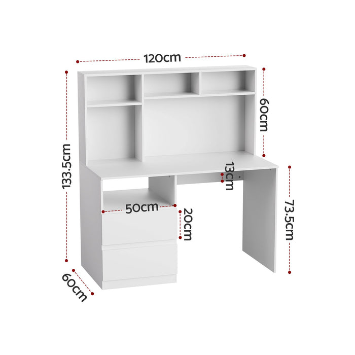 Artiss Computer Desk Office Study Desks Table Bookshelf Drawer White 120cm