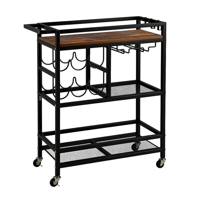 Artiss Bar Cart Drinks Trolley Serving Wine Rack Glass Holder 3 Hooks 72cm Black