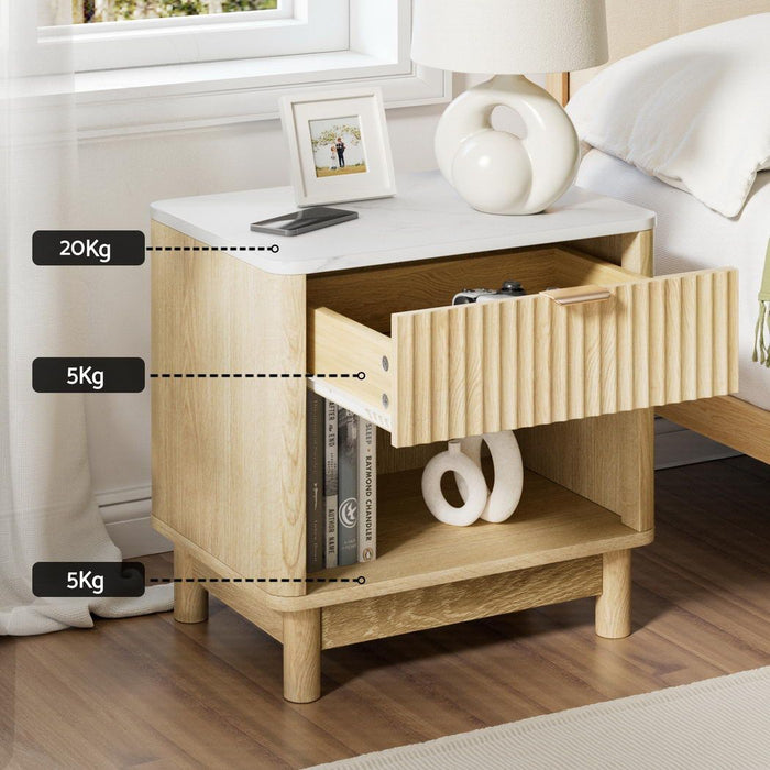 Artiss 2X Bedside Table Nightstand 1 Drawer Shelves Pine