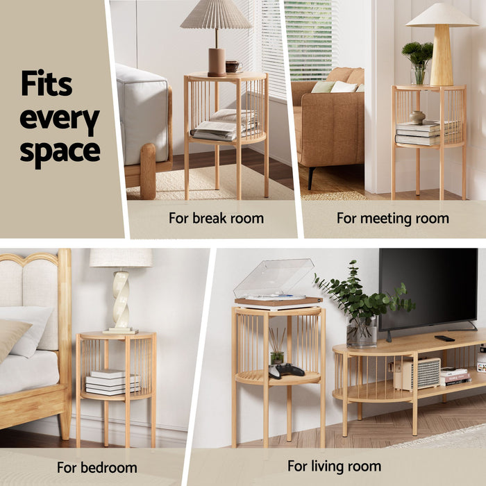 Artiss Set of 2 End Tables Coffee Table 2-Tier Round Wood