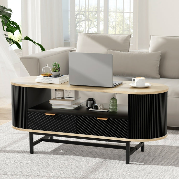 Artiss Coffee Table Drawer Shelf Wood&Black