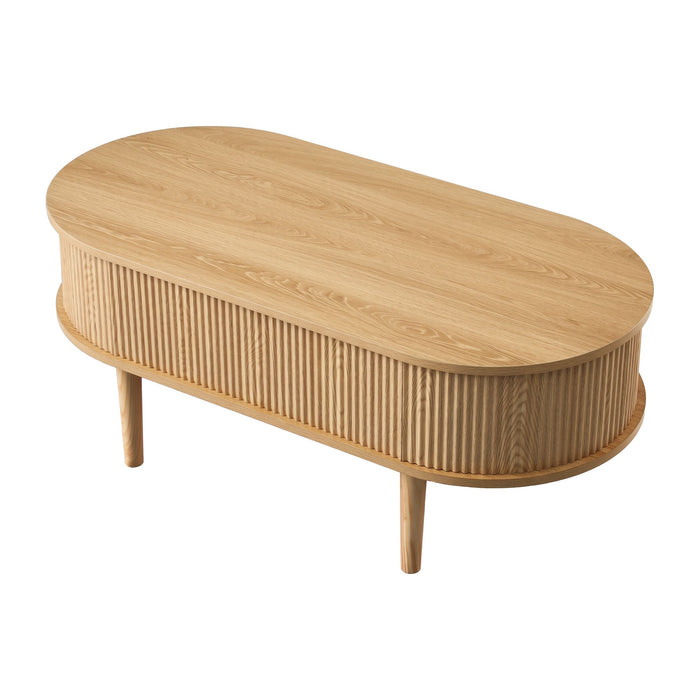 Artiss Lift Top Coffee Table Fluted Centre Table with Hidden Storage Oval 100cm
