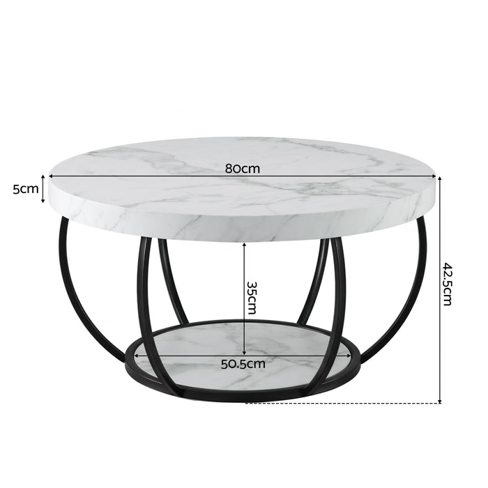 Artiss Coffee Table 2-Tier Marble Finish Round White&Black