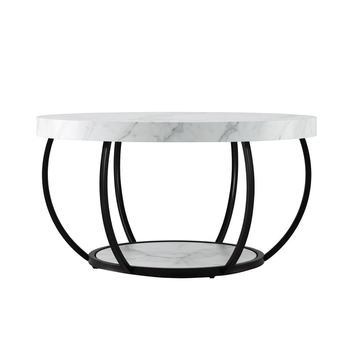 Artiss Coffee Table 2-Tier Marble Finish Round White&Black