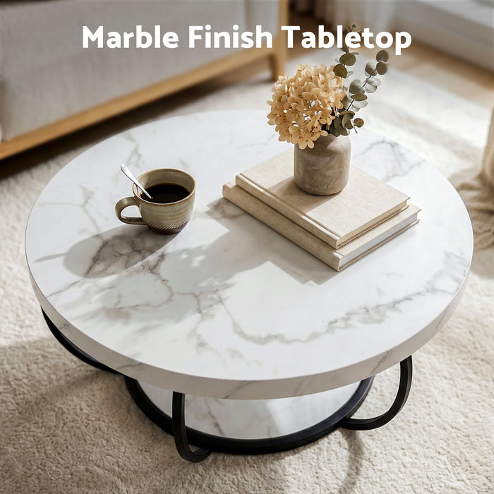 Artiss Coffee Table 2-Tier Marble Finish Round White&Black