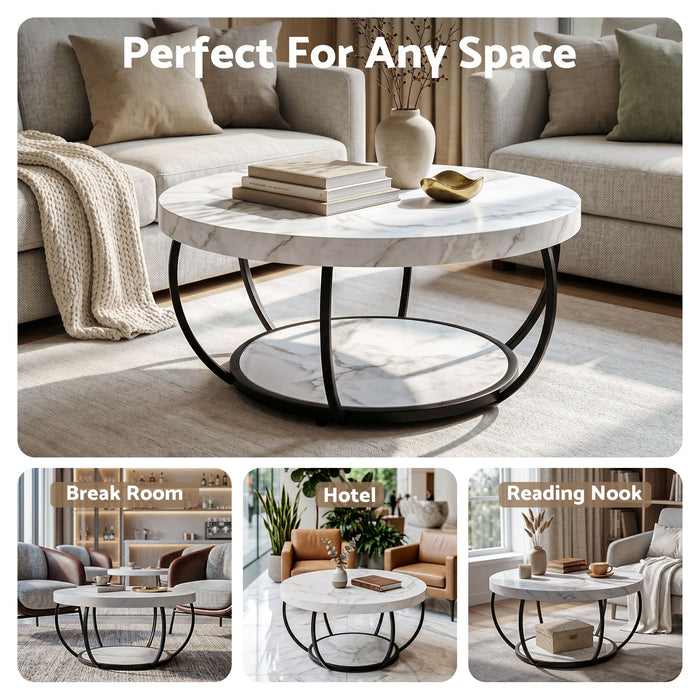Artiss Coffee Table 2-Tier Marble Finish Round White&Black