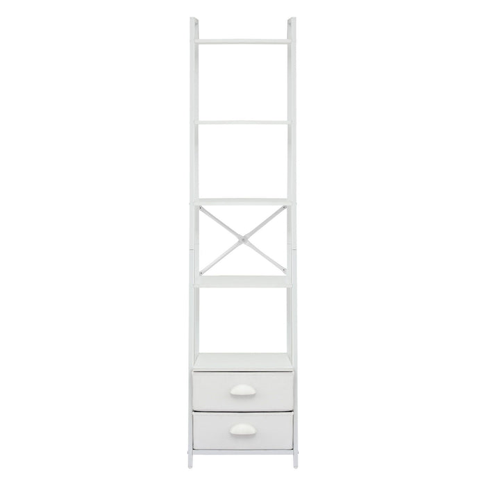 Artiss 5 Tier Bookshelf Ladder Bookcase with Fabric Drawers Display Rack White