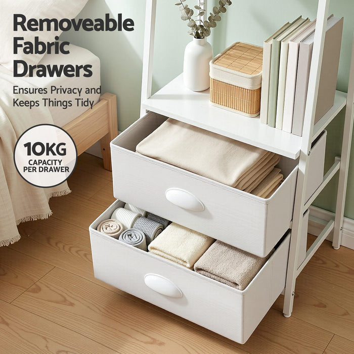 Artiss 5 Tier Bookshelf Ladder Bookcase with Fabric Drawers Display Rack White