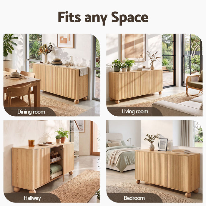 Artiss Buffet Sideboard Cabinet 2-Tier Fluted Kitchen Storage Ball Legs Pine