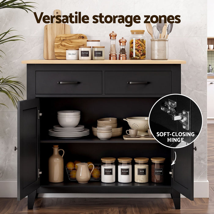 Artiss Buffet Sideboard Cabinet Kitchen Storage Cupboard Pantry 2 Drawers Black