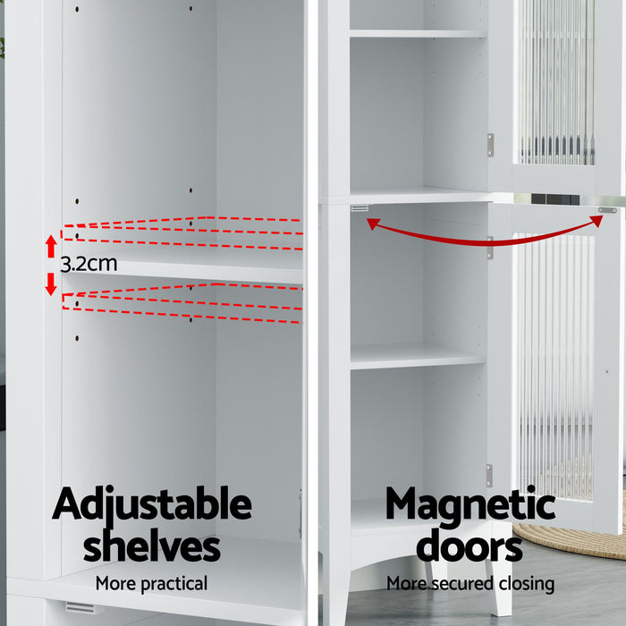 Artiss 2X Bathroom Storage Cabinet 160cm Tall Slim Floor Cupboard Toilet Glass Door White
