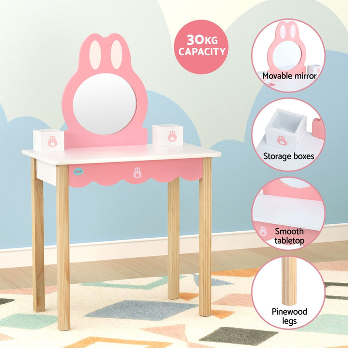 1 Set of Keezi Kids Dressing Table Wooden Bunny Pink