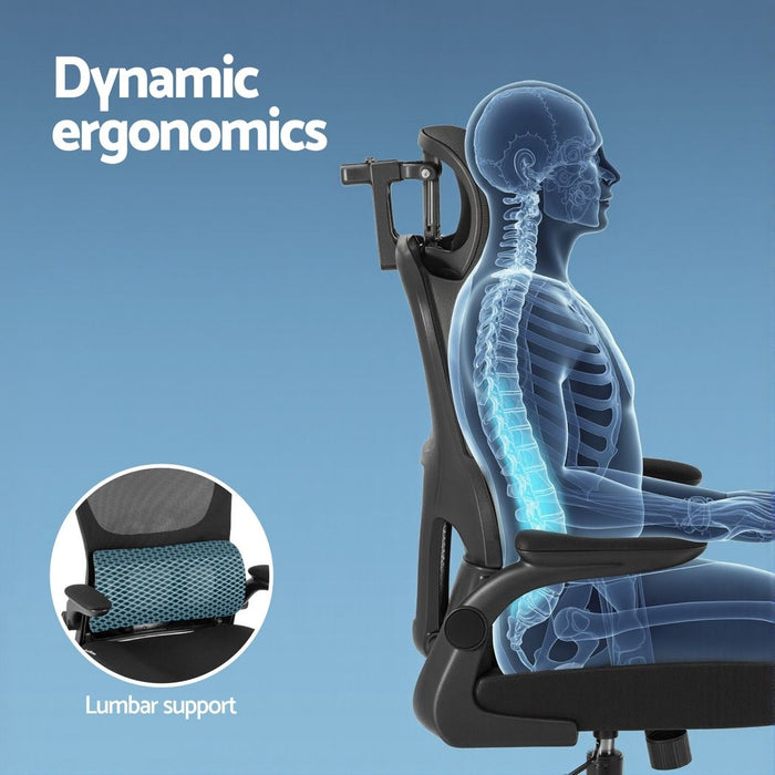 Artiss Office Desk and Chair Set L Shaped Computer Desk 136cm with 2 Tier Storage Shelves, Ergonomic Mesh Office Chair with Adjustable Headrest, Flip-Up Armrests & Lumbar Support