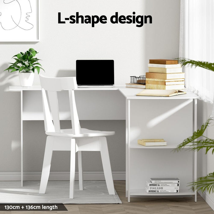Artiss Home Office Desk and Chair Set, 136cm L Shaped Computer Desk with Shelves & Cable Management, Ergonomic Mesh Office Chair with Adjustable Headrest, Flip-Up Armrests
