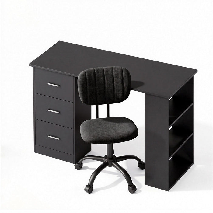 Artiss Office Desk & Chair Set 120cm Computer Desk with 3 Drawers & Open Shelves, Ergonomic Armless Office Chair with Wheels, Height Adjustable for Home Office Study