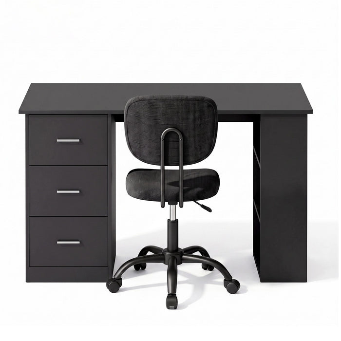 Artiss Office Desk & Chair Set 120cm Computer Desk with 3 Drawers & Open Shelves, Ergonomic Armless Office Chair with Wheels, Height Adjustable for Home Office Study