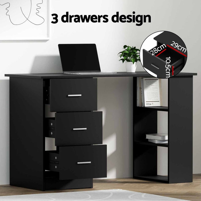 Artiss Office Desk & Chair Set 120cm Computer Desk with 3 Drawers & Open Shelves, Ergonomic Armless Office Chair with Wheels, Height Adjustable for Home Office Study