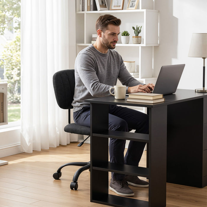 Artiss Office Desk & Chair Set 120cm Computer Desk with 3 Drawers & Open Shelves, Ergonomic Armless Office Chair with Wheels, Height Adjustable for Home Office Study