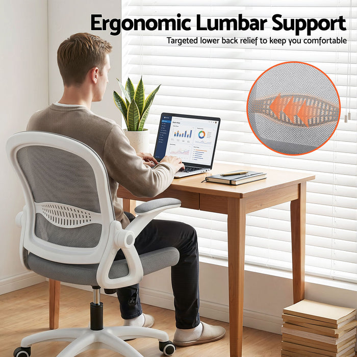 Artiss Computer Desk & Ergonomic Office Chair Set 120cm Home Office Study Desk with 3 Drawers & 3 Shelves, Mesh Computer Chair with Flip-Up Armrests