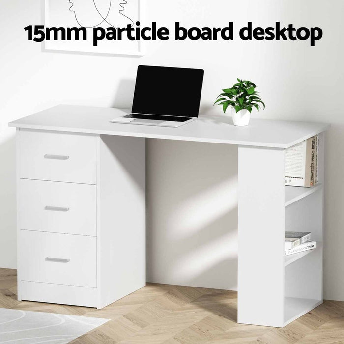 Artiss Computer Desk & Ergonomic Office Chair Set 120cm Home Office Study Desk with 3 Drawers & 3 Shelves, Mesh Computer Chair with Flip-Up Armrests