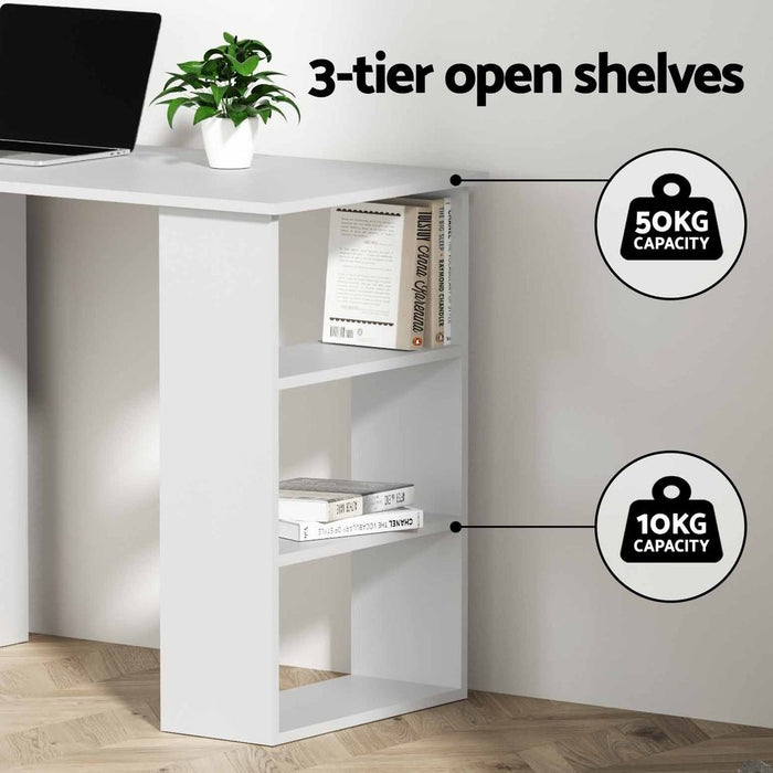 Artiss Computer Desk & Ergonomic Office Chair Set 120cm Home Office Study Desk with 3 Drawers & 3 Shelves, Mesh Computer Chair with Flip-Up Armrests