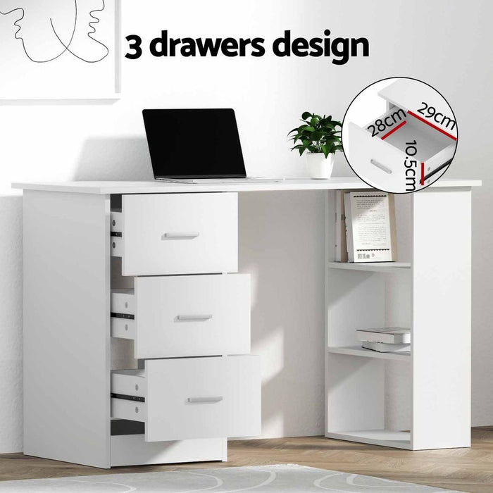 Artiss Computer Desk & Ergonomic Office Chair Set 120cm Home Office Study Desk with 3 Drawers & 3 Shelves, Mesh Computer Chair with Flip-Up Armrests