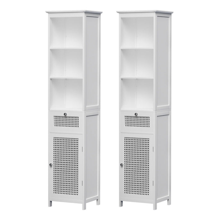 Artiss Bathroom Cabinet Storage X2 White Rattan 161cm
