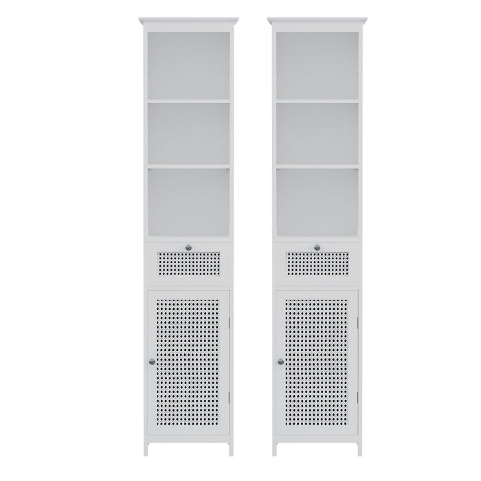 Artiss Bathroom Cabinet Storage X2 White Rattan 161cm