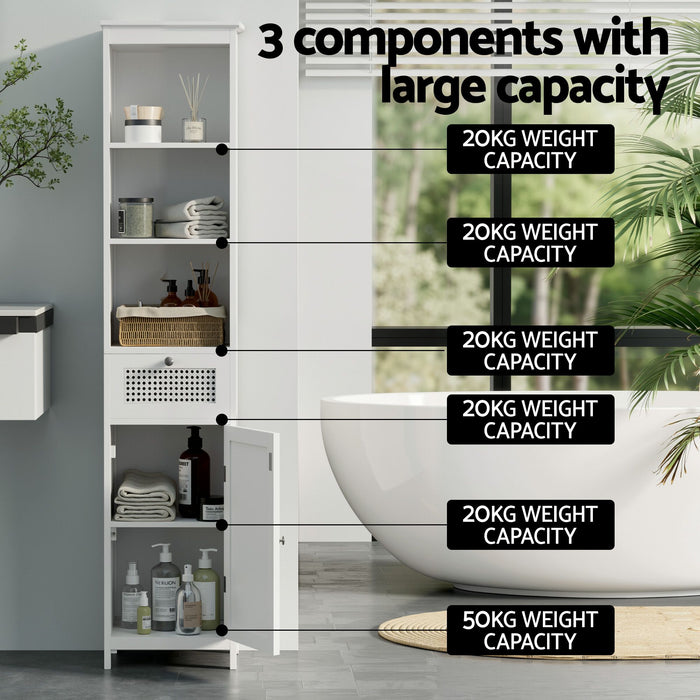Artiss Bathroom Cabinet Storage X2 White Rattan 161cm