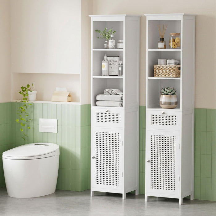 Artiss Bathroom Cabinet Storage X2 White Rattan 161cm
