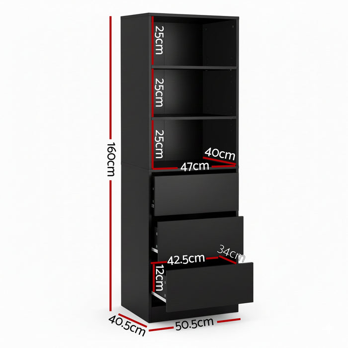 Artiss 3 Chest of Drawers Tallboy Cabinet Black